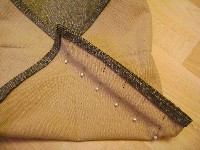 recycled jeans bag corners into middle pinned