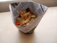 origami cup full of peelings